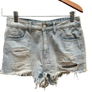 BDG Super High Rise Cheeky Distressed Denim Cut Off Jean Shorts Size 27‎